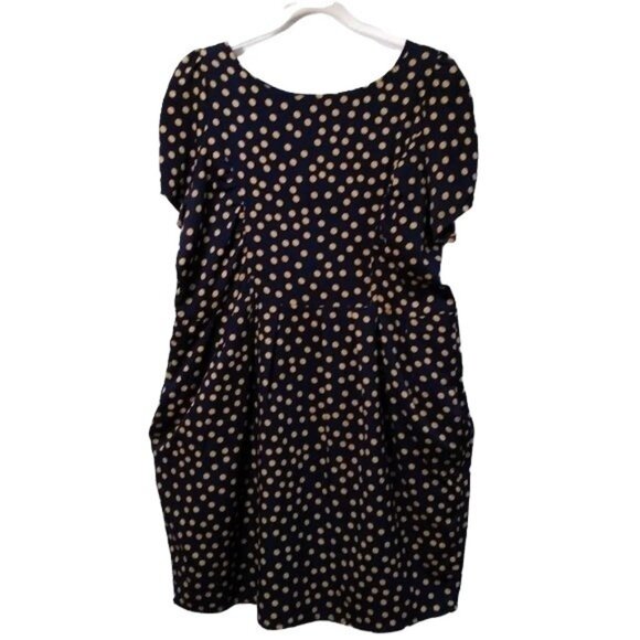 ASOS Navy & Yellow Polka Dot Short Sleeve Dress With Pockets Size L - Picture 2 of 13